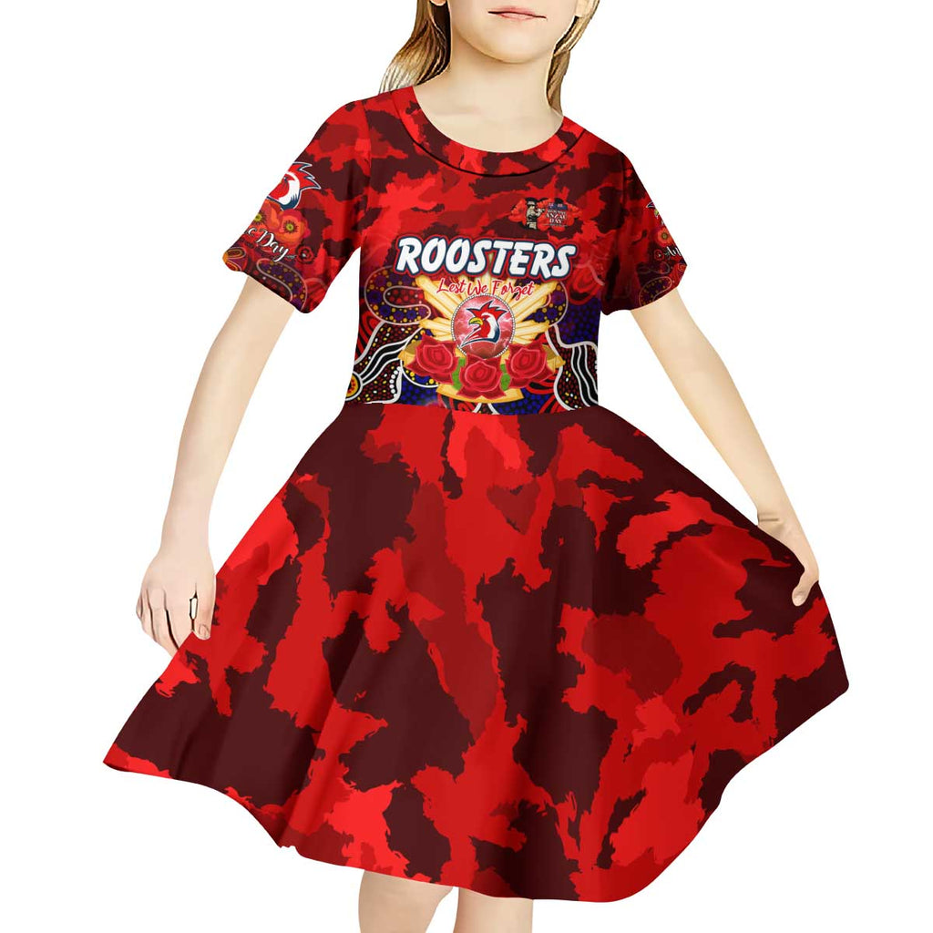 Personalized Roosters ANZAC Day Kid Short Sleeve Dress Australian Army - Lest We Forget