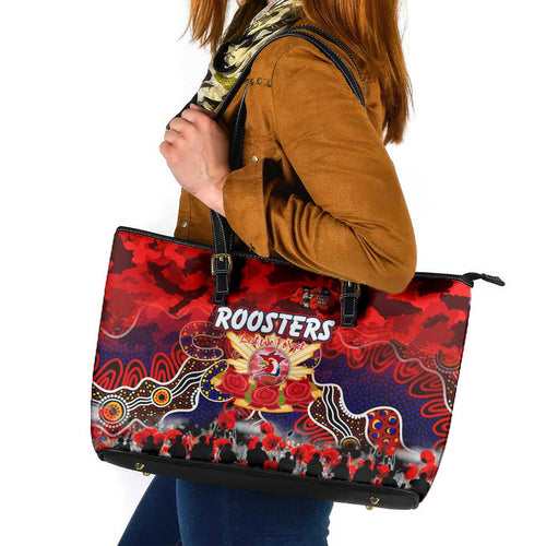 Roosters ANZAC Day Leather Tote Bag Australian Army - Lest We Forget