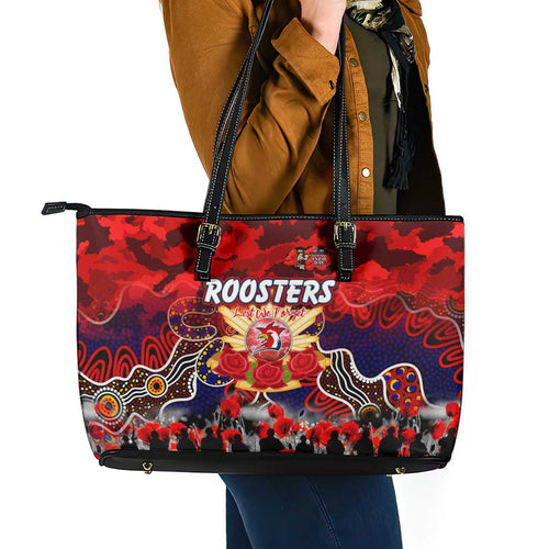 Roosters ANZAC Day Leather Tote Bag Australian Army - Lest We Forget