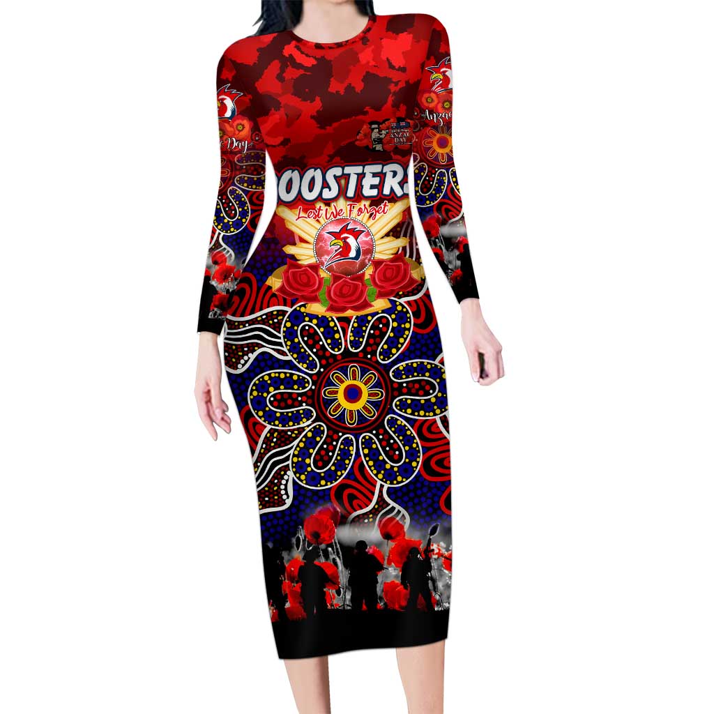 Personalized Roosters ANZAC Day Long Sleeve Bodycon Dress Australian Army - Lest We Forget