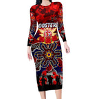 Personalized Roosters ANZAC Day Long Sleeve Bodycon Dress Australian Army - Lest We Forget