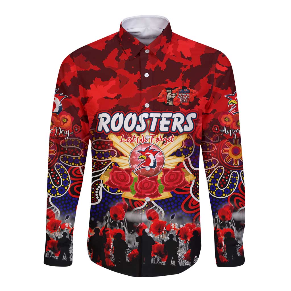 Personalized Roosters ANZAC Day Long Sleeve Button Shirt Australian Army - Lest We Forget
