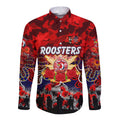 Personalized Roosters ANZAC Day Long Sleeve Button Shirt Australian Army - Lest We Forget