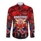 Personalized Roosters ANZAC Day Long Sleeve Button Shirt Australian Army - Lest We Forget