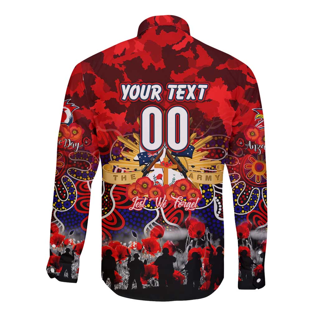 Personalized Roosters ANZAC Day Long Sleeve Button Shirt Australian Army - Lest We Forget