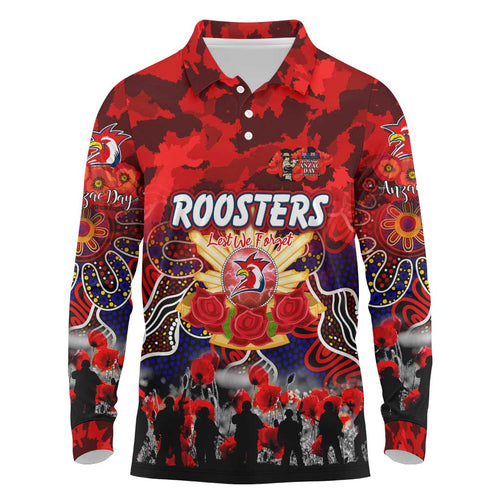 Personalized Roosters ANZAC Day Long Sleeve Polo Shirt Australian Army - Lest We Forget