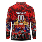Personalized Roosters ANZAC Day Long Sleeve Polo Shirt Australian Army - Lest We Forget