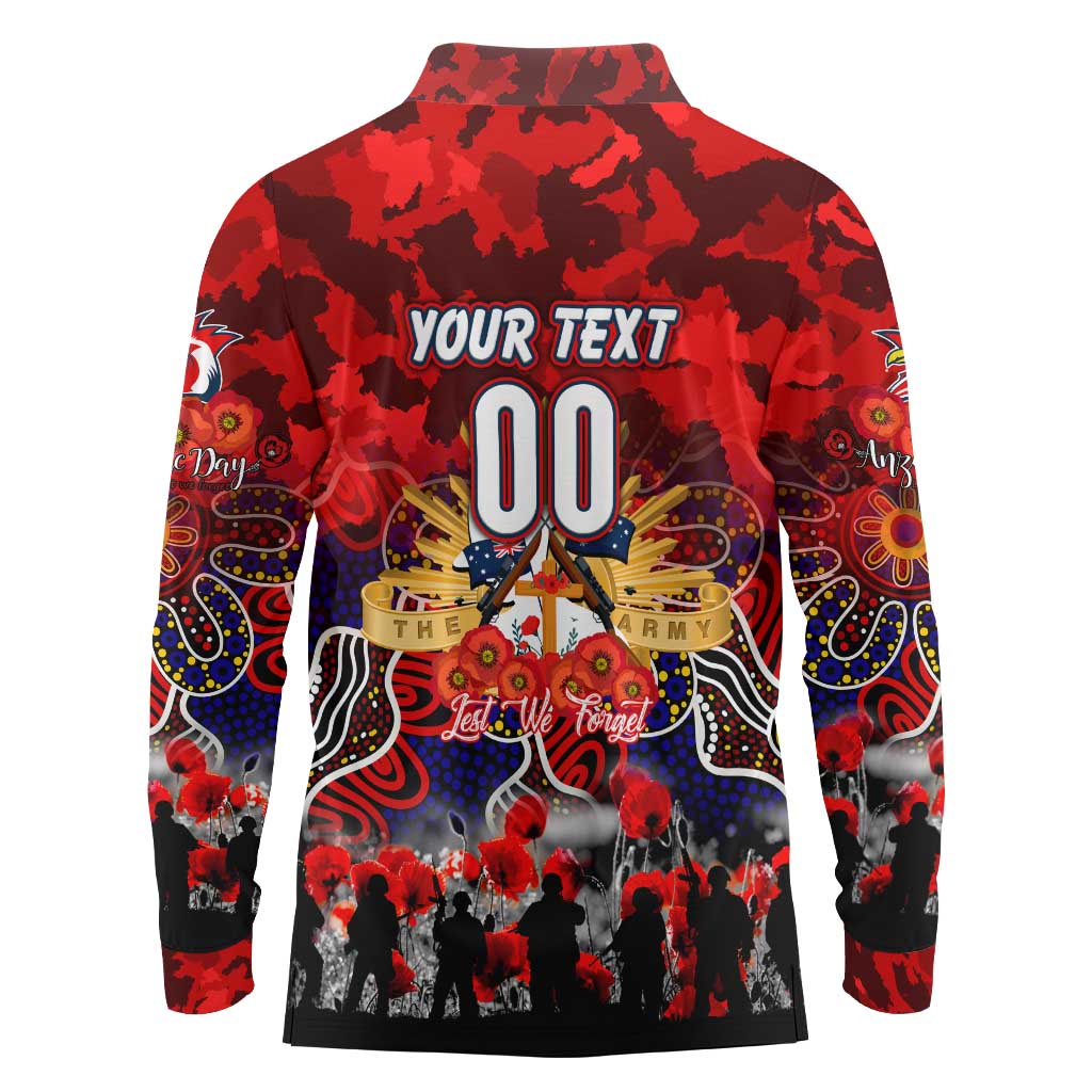 Personalized Roosters ANZAC Day Long Sleeve Polo Shirt Australian Army - Lest We Forget