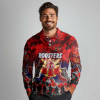 Personalized Roosters ANZAC Day Long Sleeve Polo Shirt Australian Army - Lest We Forget