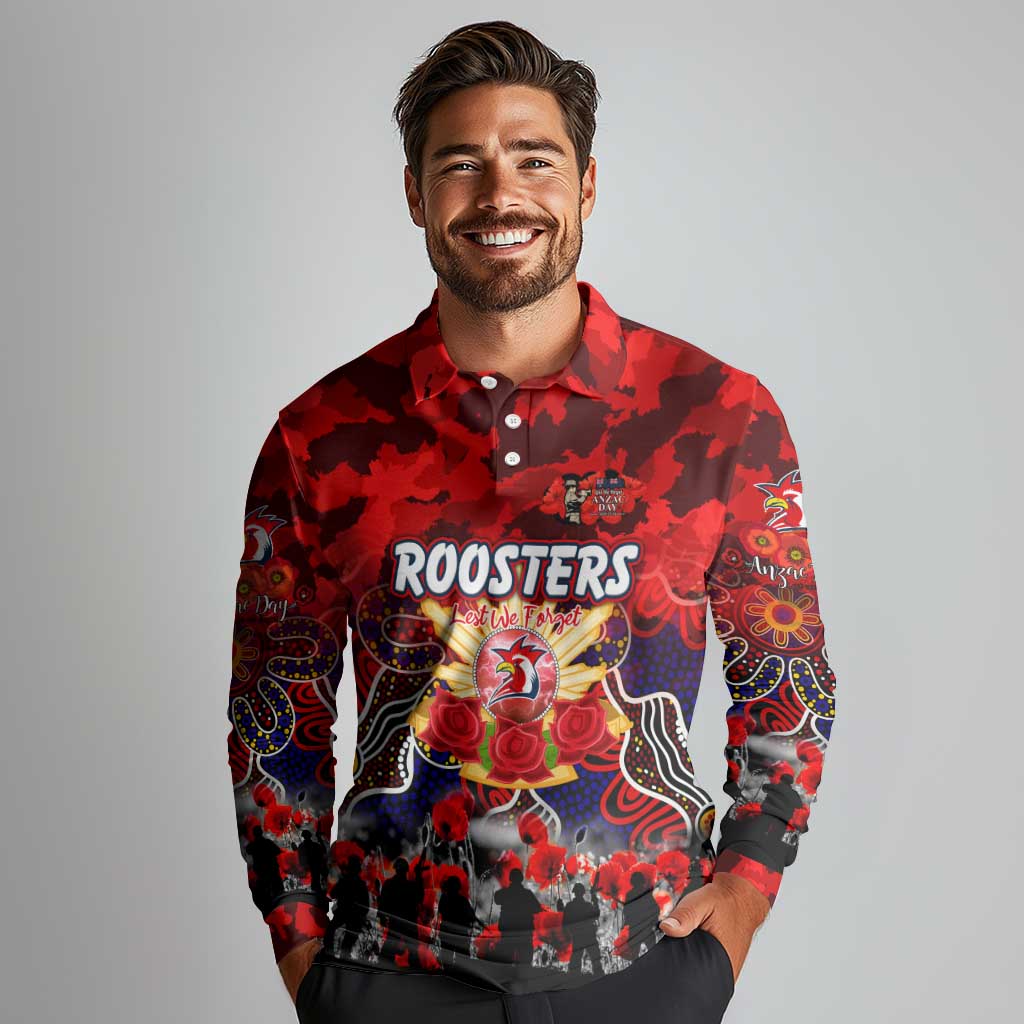 Personalized Roosters ANZAC Day Long Sleeve Polo Shirt Australian Army - Lest We Forget