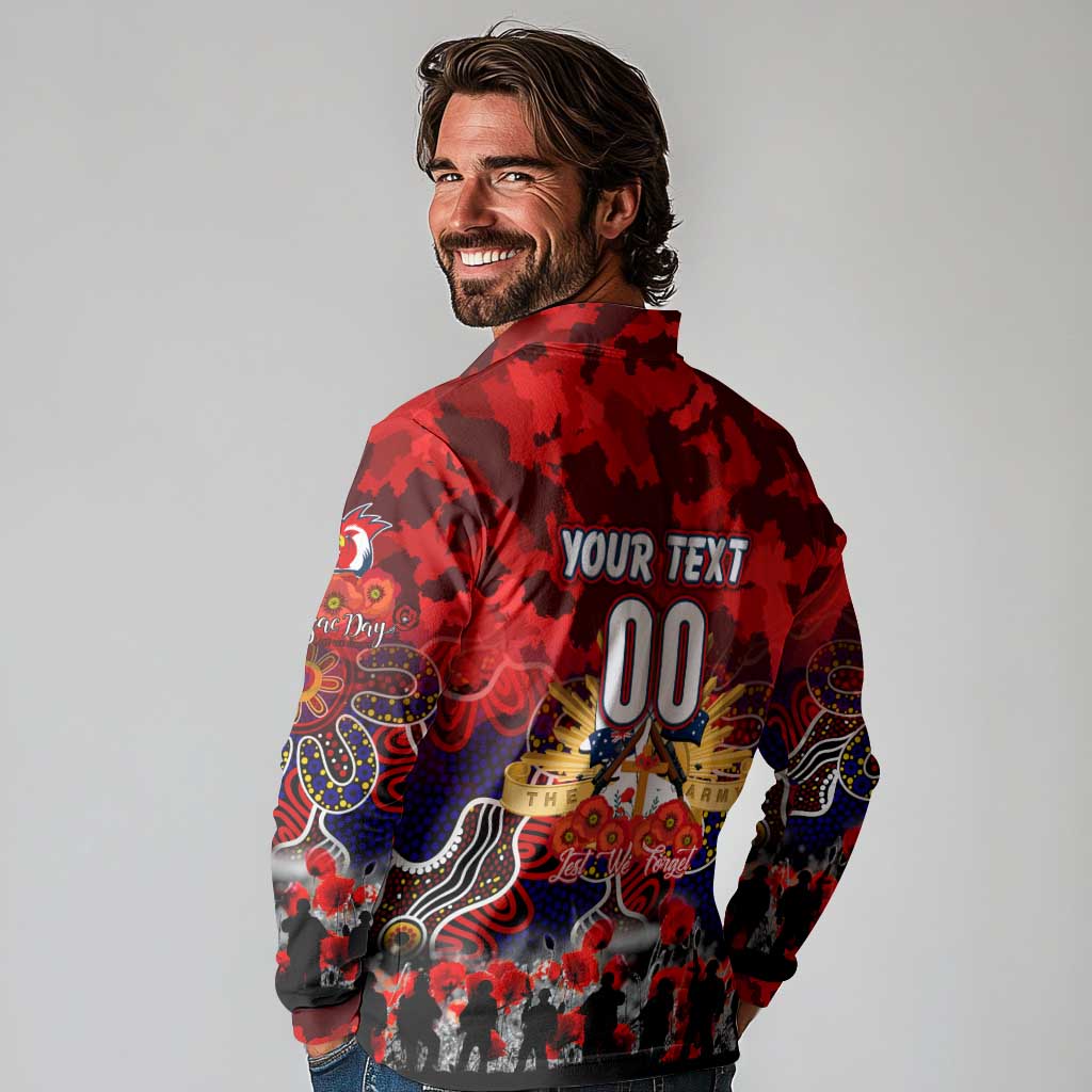 Personalized Roosters ANZAC Day Long Sleeve Polo Shirt Australian Army - Lest We Forget
