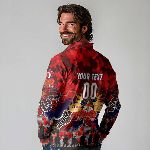 Personalized Roosters ANZAC Day Long Sleeve Polo Shirt Australian Army - Lest We Forget