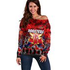 Personalized Roosters ANZAC Day Off Shoulder Sweater Australian Army - Lest We Forget