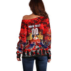Personalized Roosters ANZAC Day Off Shoulder Sweater Australian Army - Lest We Forget
