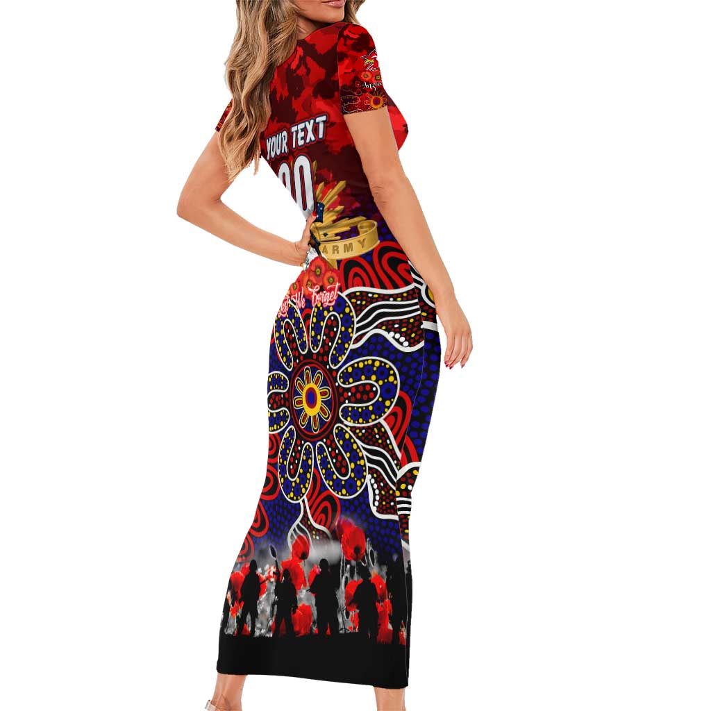 Personalized Roosters ANZAC Day Short Sleeve Bodycon Dress Australian Army - Lest We Forget
