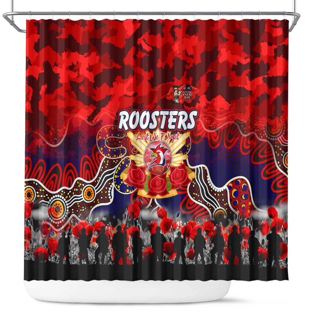 Roosters ANZAC Day Shower Curtain Australian Army - Lest We Forget