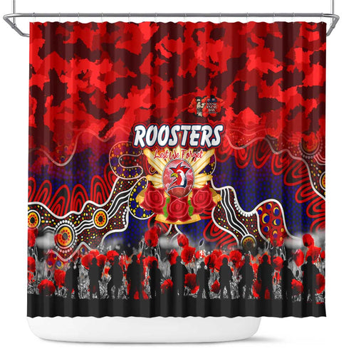 Roosters ANZAC Day Shower Curtain Australian Army - Lest We Forget