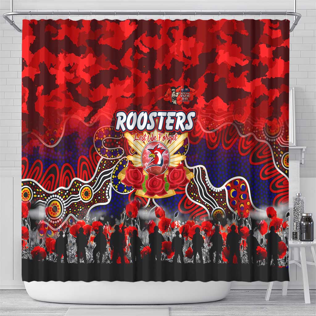 Roosters ANZAC Day Shower Curtain Australian Army - Lest We Forget