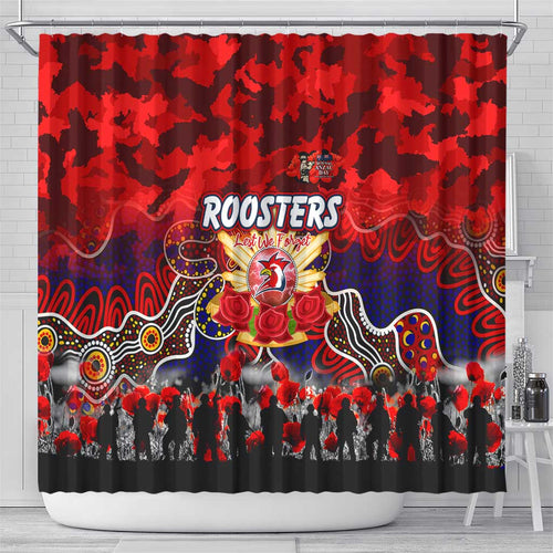 Roosters ANZAC Day Shower Curtain Australian Army - Lest We Forget