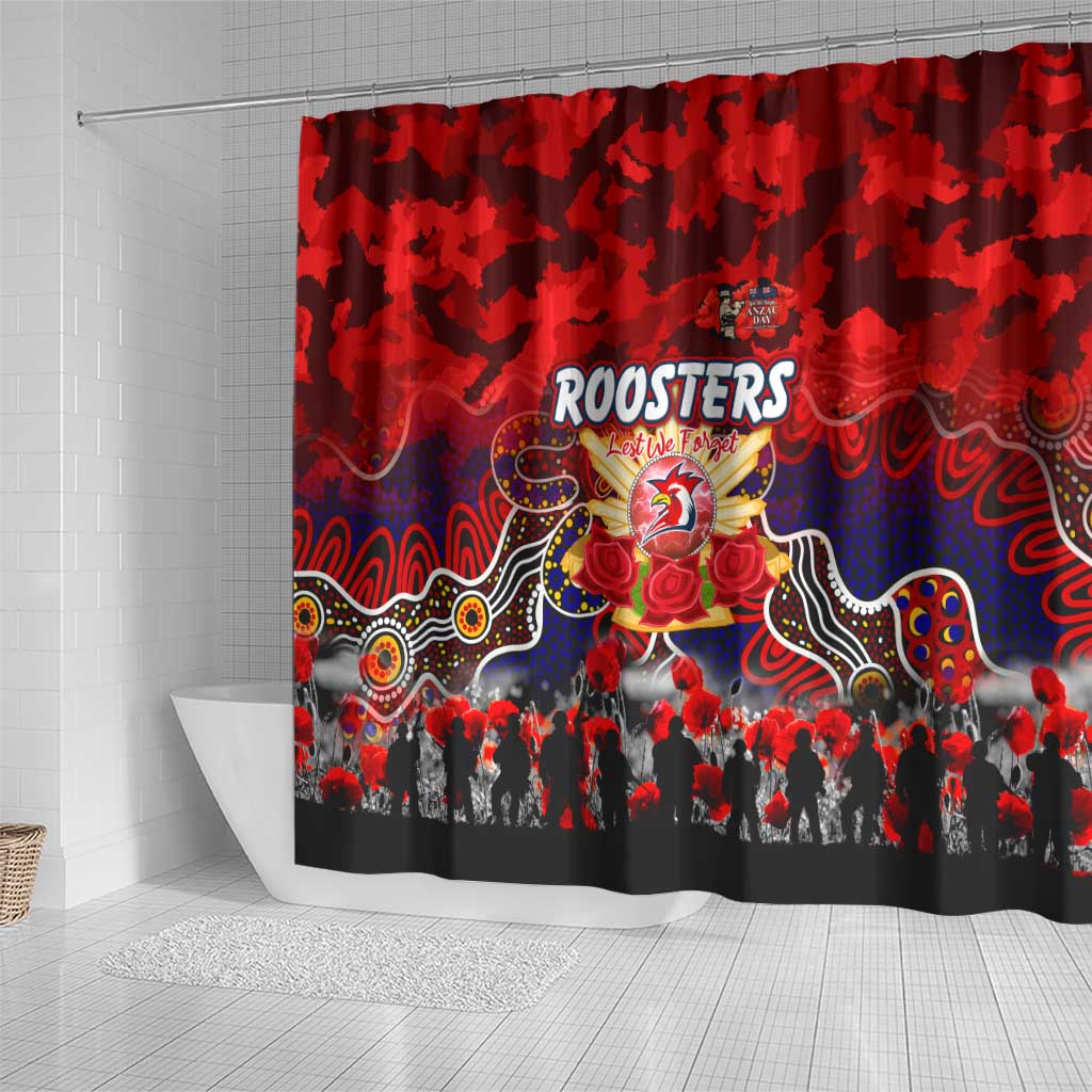 Roosters ANZAC Day Shower Curtain Australian Army - Lest We Forget