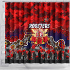 Roosters ANZAC Day Shower Curtain Australian Army - Lest We Forget