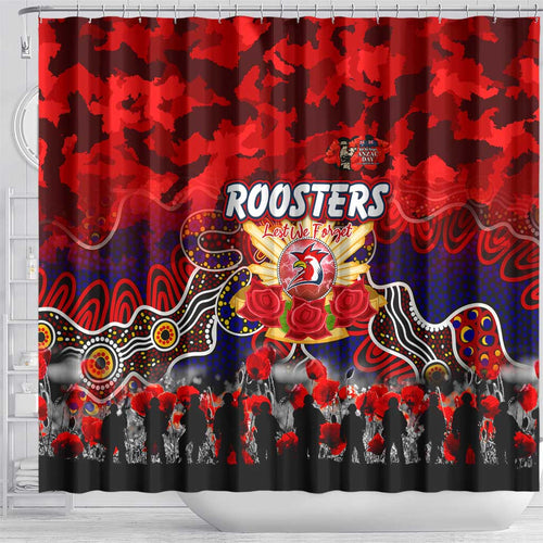 Roosters ANZAC Day Shower Curtain Australian Army - Lest We Forget