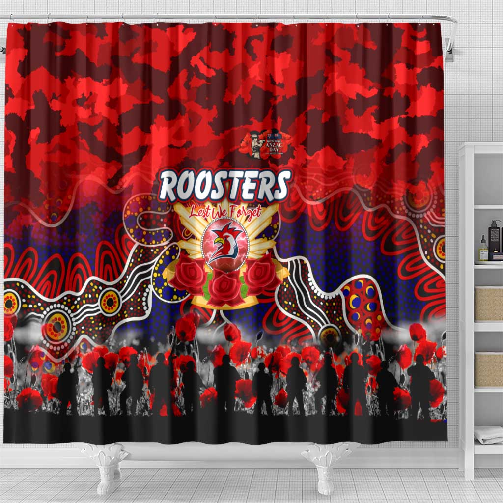 Roosters ANZAC Day Shower Curtain Australian Army - Lest We Forget