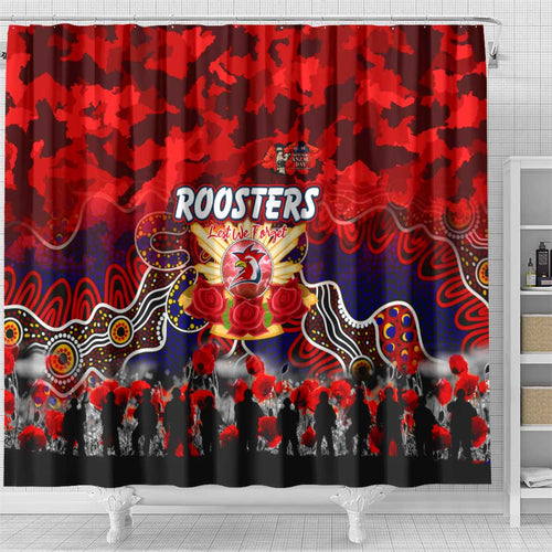 Roosters ANZAC Day Shower Curtain Australian Army - Lest We Forget