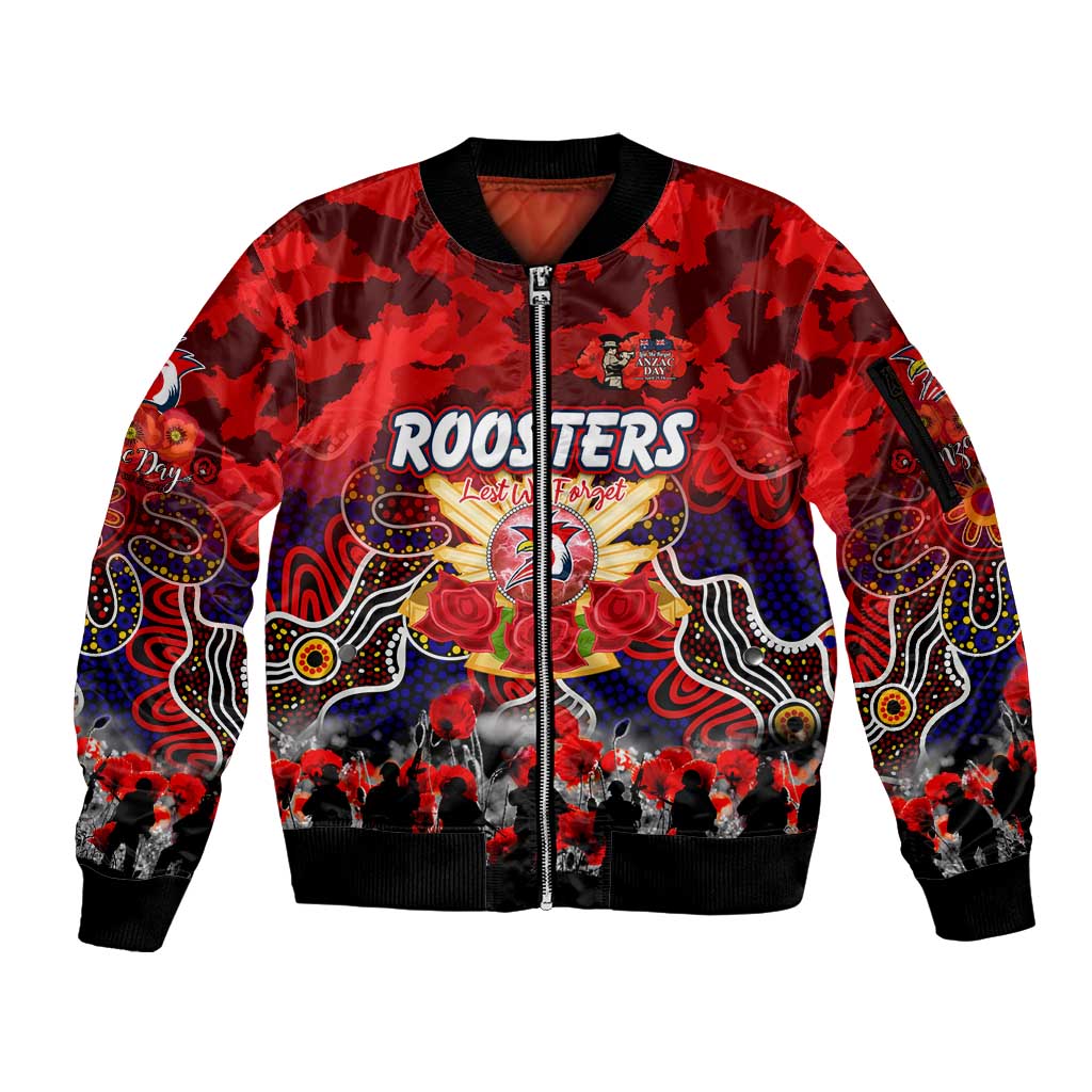 Personalized Roosters ANZAC Day Sleeve Zip Bomber Jacket Australian Army - Lest We Forget