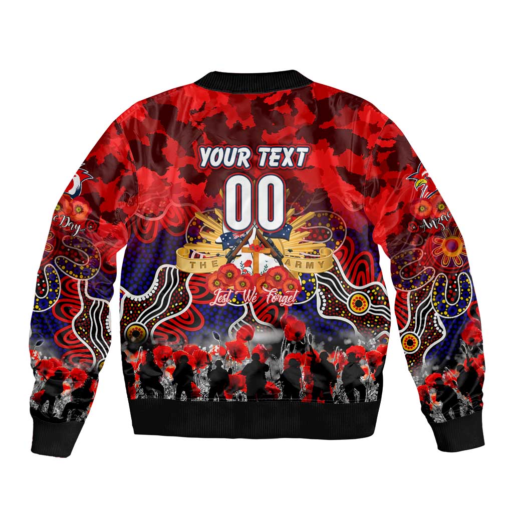 Personalized Roosters ANZAC Day Sleeve Zip Bomber Jacket Australian Army - Lest We Forget