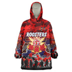Personalized Roosters ANZAC Day Wearable Blanket Hoodie Australian Army - Lest We Forget