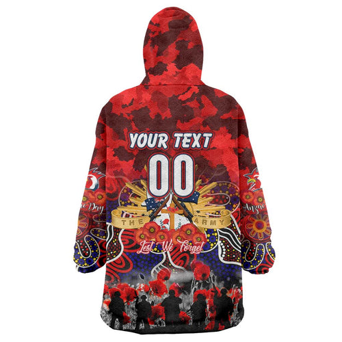 Personalized Roosters ANZAC Day Wearable Blanket Hoodie Australian Army - Lest We Forget
