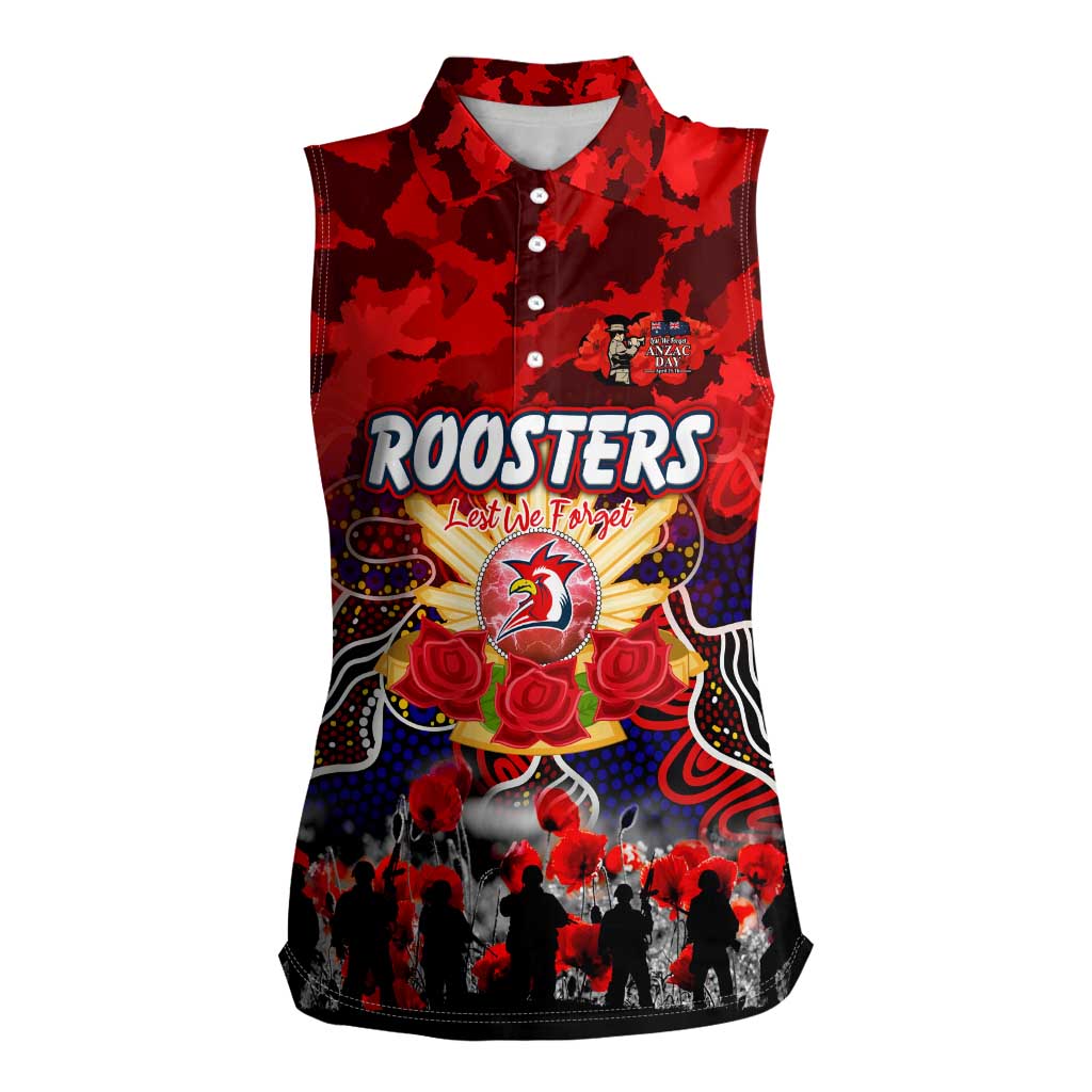 Personalized Roosters ANZAC Day Women Sleeveless Polo Shirt Australian Army - Lest We Forget