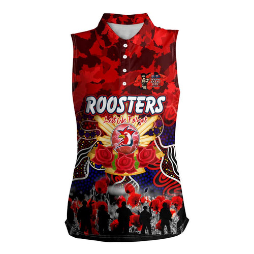 Personalized Roosters ANZAC Day Women Sleeveless Polo Shirt Australian Army - Lest We Forget