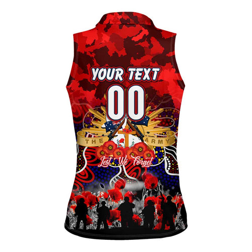Personalized Roosters ANZAC Day Women Sleeveless Polo Shirt Australian Army - Lest We Forget