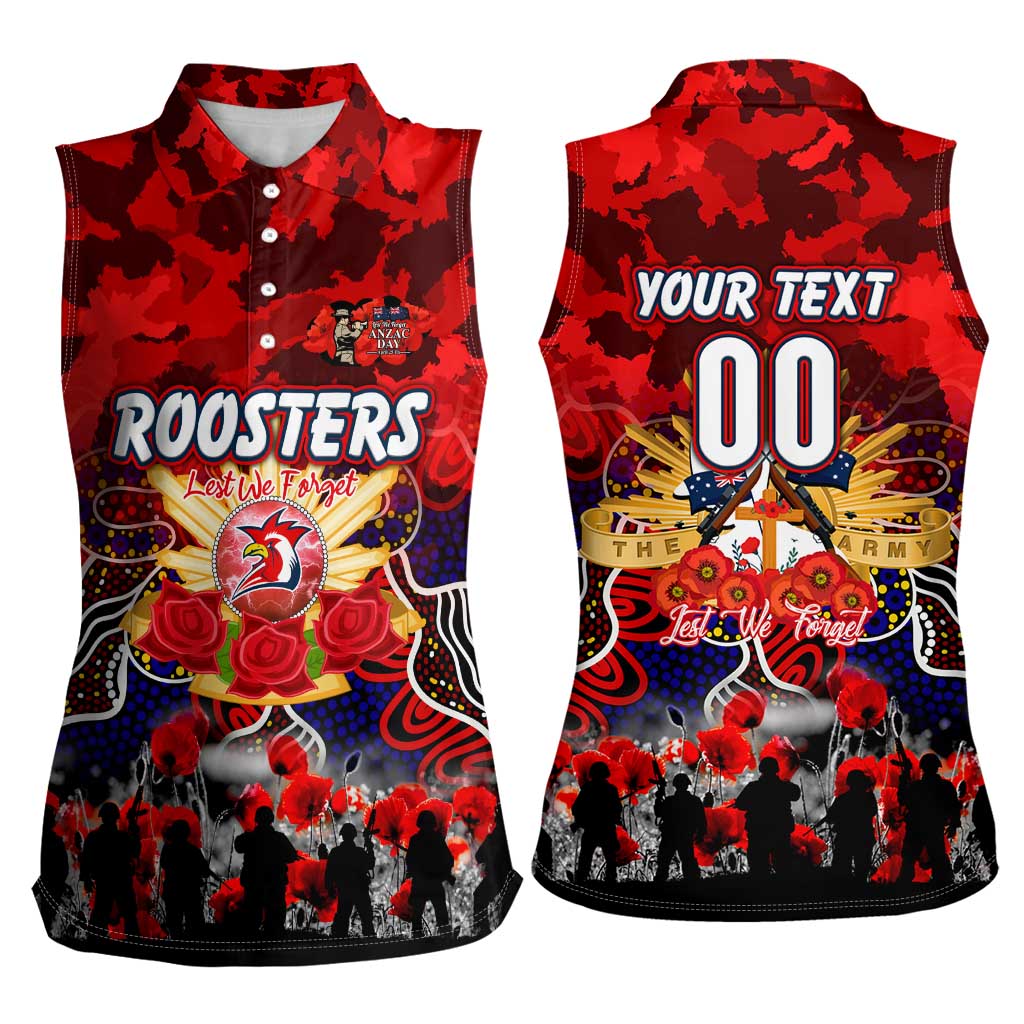 Personalized Roosters ANZAC Day Women Sleeveless Polo Shirt Australian Army - Lest We Forget