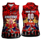 Personalized Roosters ANZAC Day Women Sleeveless Polo Shirt Australian Army - Lest We Forget