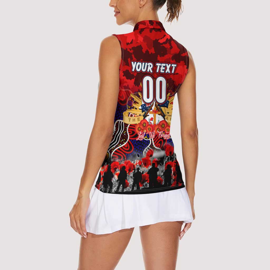 Personalized Roosters ANZAC Day Women Sleeveless Polo Shirt Australian Army - Lest We Forget
