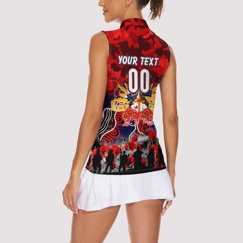 Personalized Roosters ANZAC Day Women Sleeveless Polo Shirt Australian Army - Lest We Forget