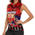 Personalized Roosters ANZAC Day Women Sleeveless Polo Shirt Australian Army - Lest We Forget
