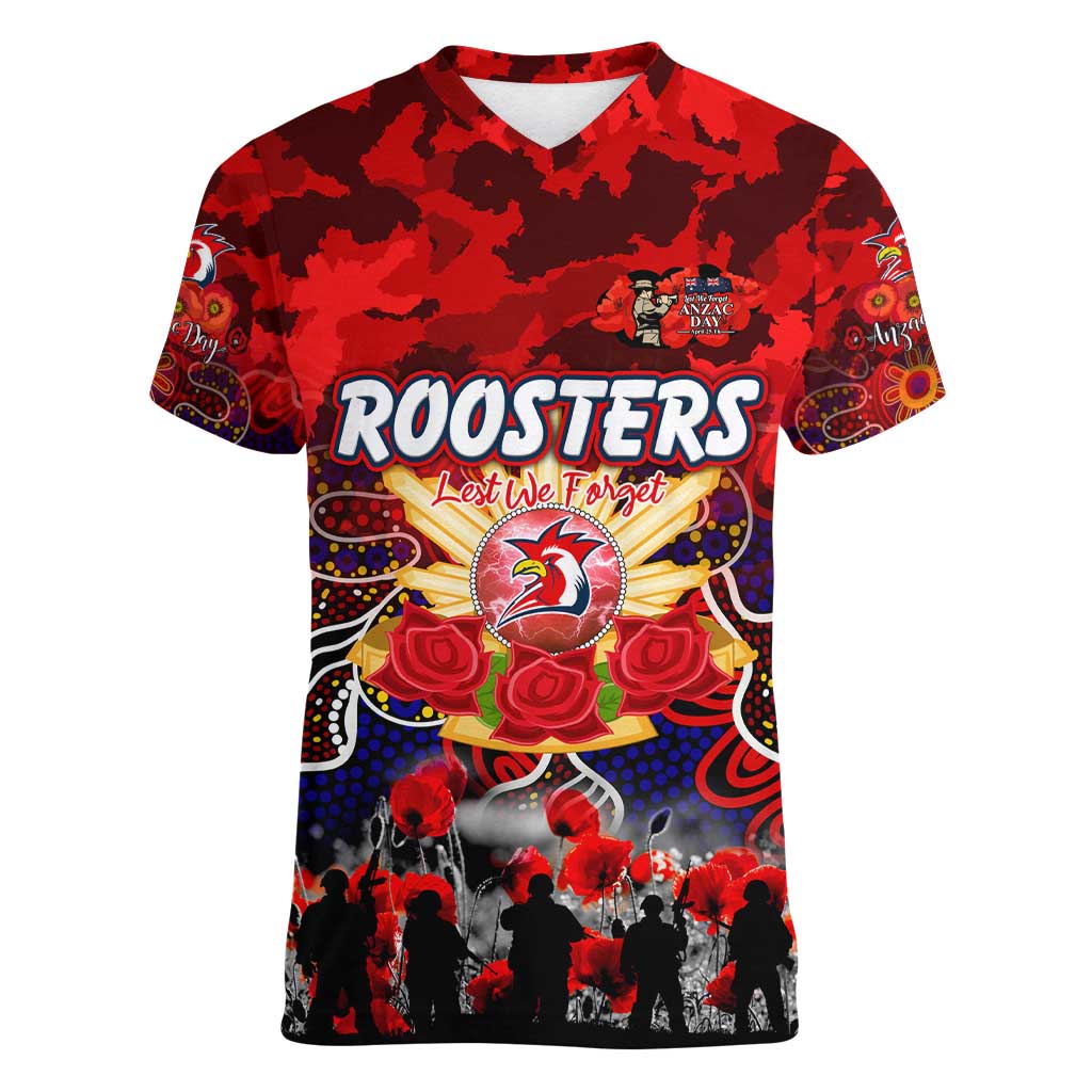 Personalized Roosters ANZAC Day Women V-Neck T-Shirt Australian Army - Lest We Forget
