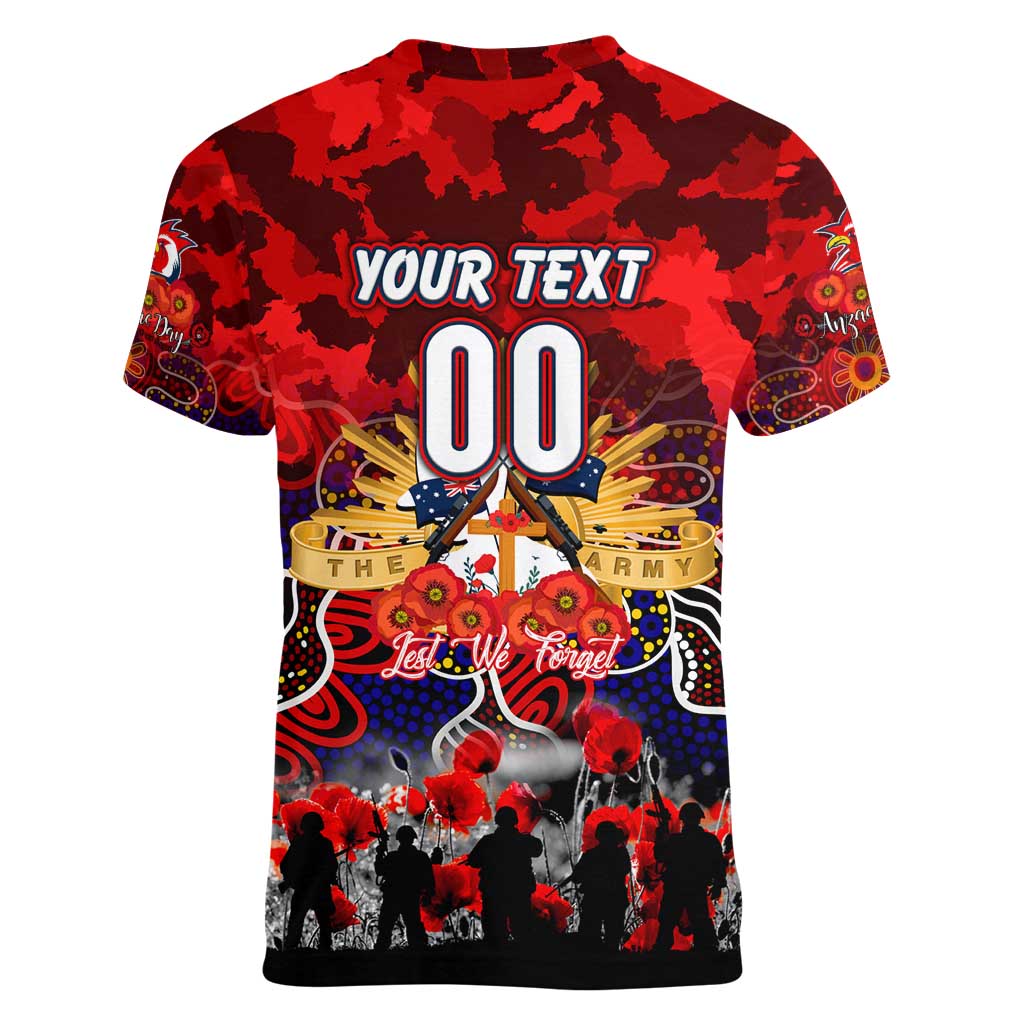 Personalized Roosters ANZAC Day Women V-Neck T-Shirt Australian Army - Lest We Forget