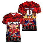 Personalized Roosters ANZAC Day Women V-Neck T-Shirt Australian Army - Lest We Forget
