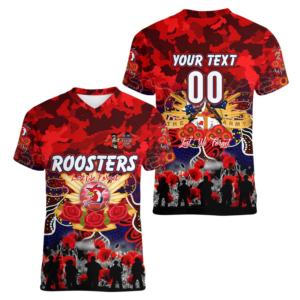 Personalized Roosters ANZAC Day Women V-Neck T-Shirt Australian Army - Lest We Forget