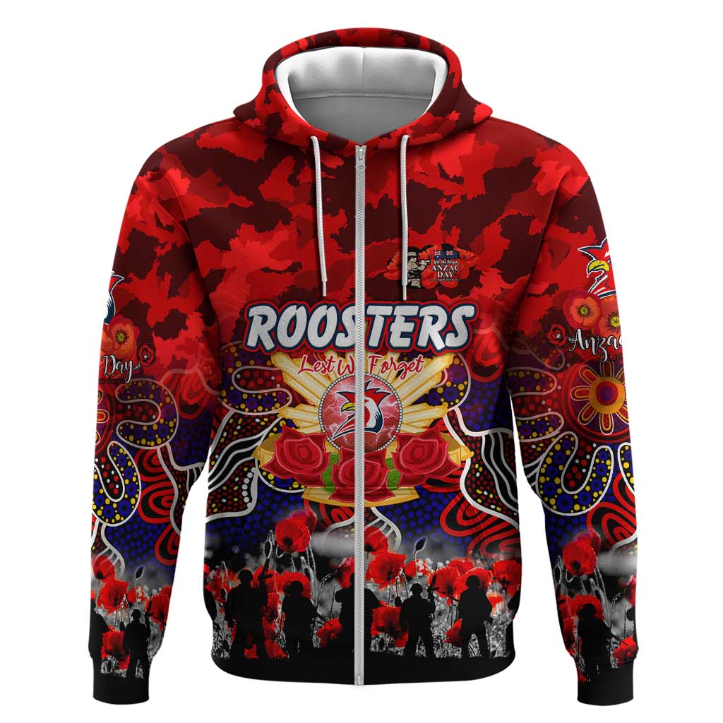 Personalized Roosters ANZAC Day Zip Hoodie Australian Army - Lest We Forget