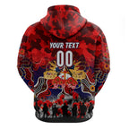 Personalized Roosters ANZAC Day Zip Hoodie Australian Army - Lest We Forget