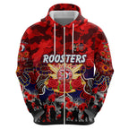 Personalized Roosters ANZAC Day Zip Hoodie Australian Army - Lest We Forget