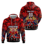 Personalized Roosters ANZAC Day Zip Hoodie Australian Army - Lest We Forget