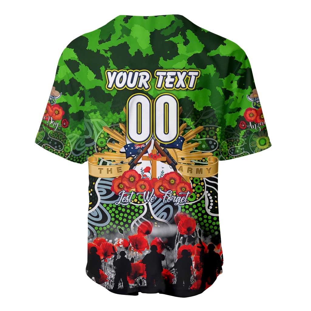 Personalized Raiders ANZAC Day Baseball Jersey Australian Army - Lest We Forget