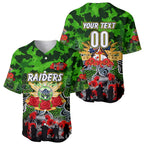 Personalized Raiders ANZAC Day Baseball Jersey Australian Army - Lest We Forget